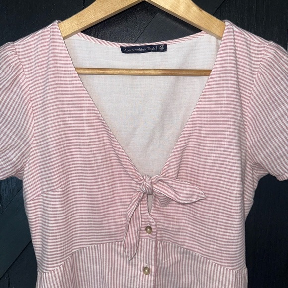 Abercrombie & Fitch Pink Striped Tie Front Cotton Button Front Retro Boho Dress - Picture 3 of 12